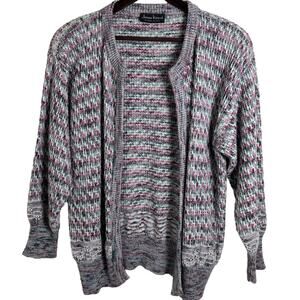 Vintage 80s James Kenrob Knit Cardigan Pink Green USA Small